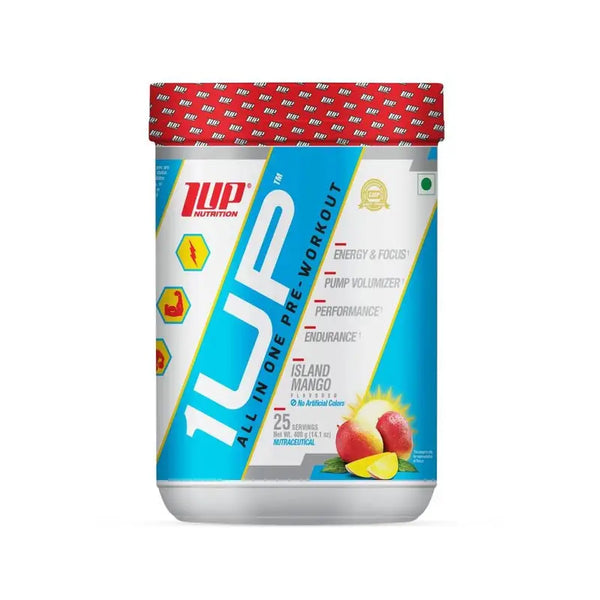 1UP-Nutrition(Original)A dietary supplement designed to enhance workout performance.Flavor: Island Mango              Servings: 25.Net      Weight: 406 g (14.1 oz).