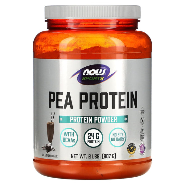 Now Sports-pea protein creamy chocolate powder(Original)Available in creamy chocolate flavor.      Net weight: 2 lbs (907g).

Easily digestible.