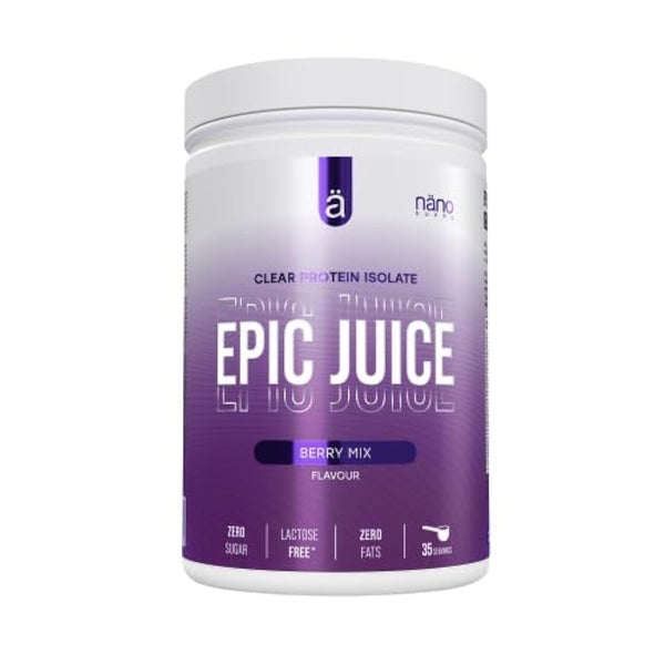 Nano- Epic Juice Berry Mix Flavor (Original)Nano Supps Epic Juice is a clear whey protein isolate powder.Flavor: Berry mix. Features:
Zero sugar.
Lactose-free.