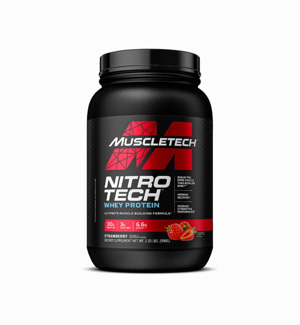 Muscletech-Nitro tech Protein(Original)Dietary supplement designed for muscle building and recovery.Available in strawberry flavor.Net weight: 2.20 lbs (998g).